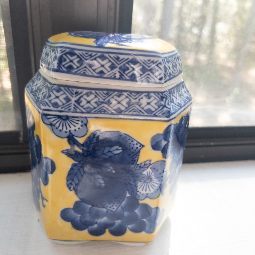 Blue and Yellow Ceramic Art Jar